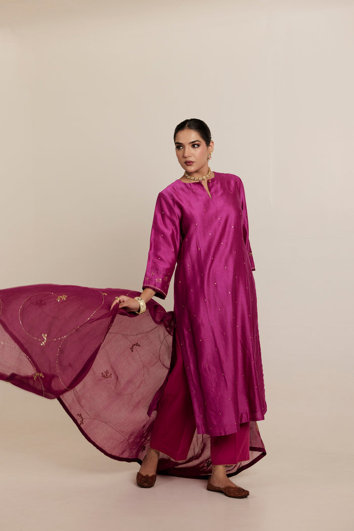 GULPOSHI Hand Embroidered Chanderi Kurta Set