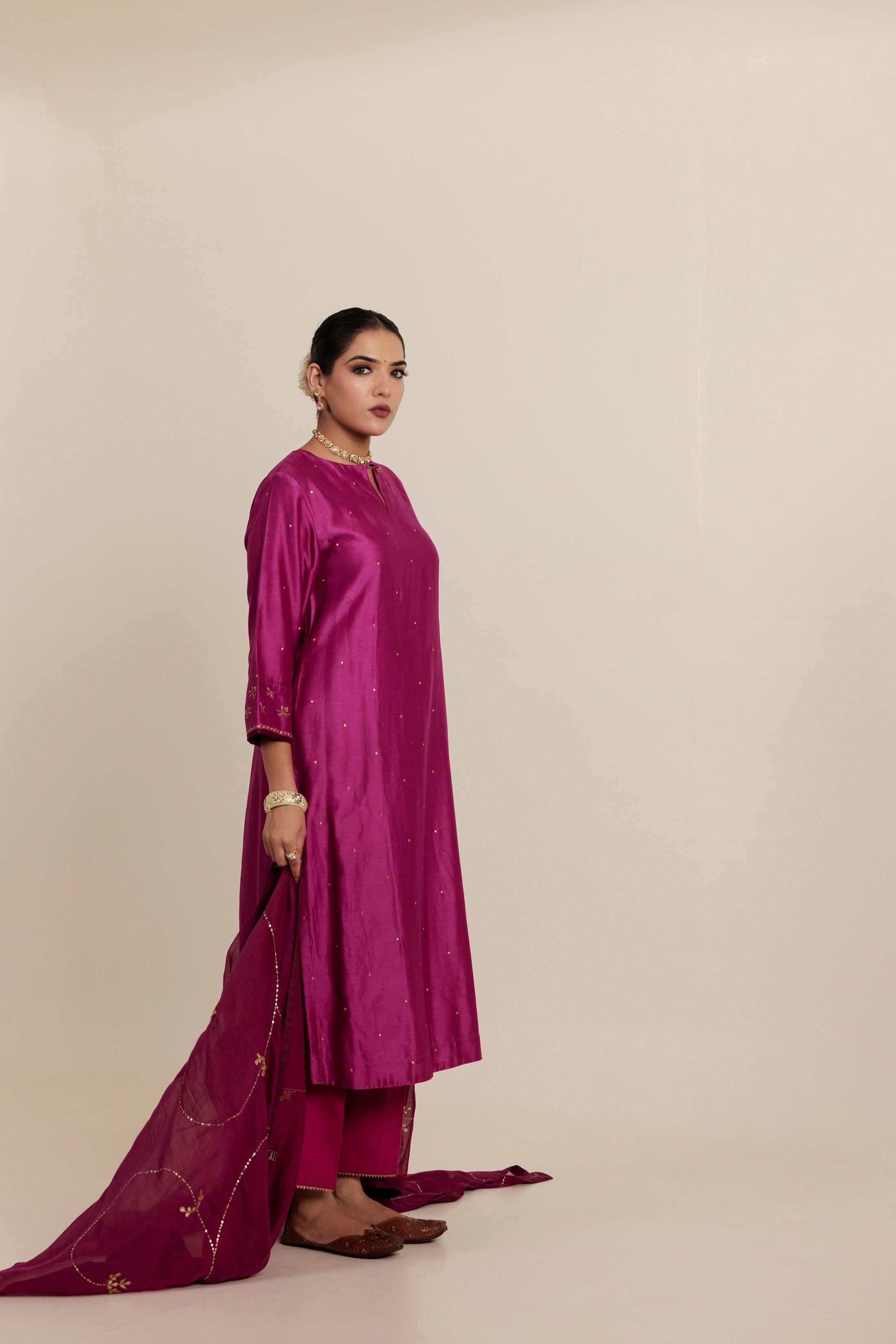 GULPOSHI Hand Embroidered Chanderi Kurta Set