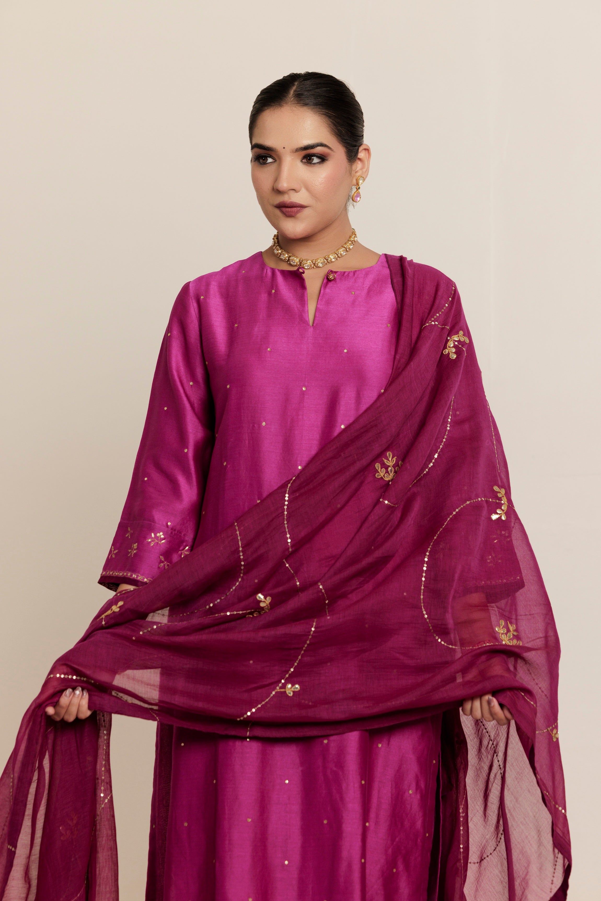 GULPOSHI Hand Embroidered Chanderi Kurta Set