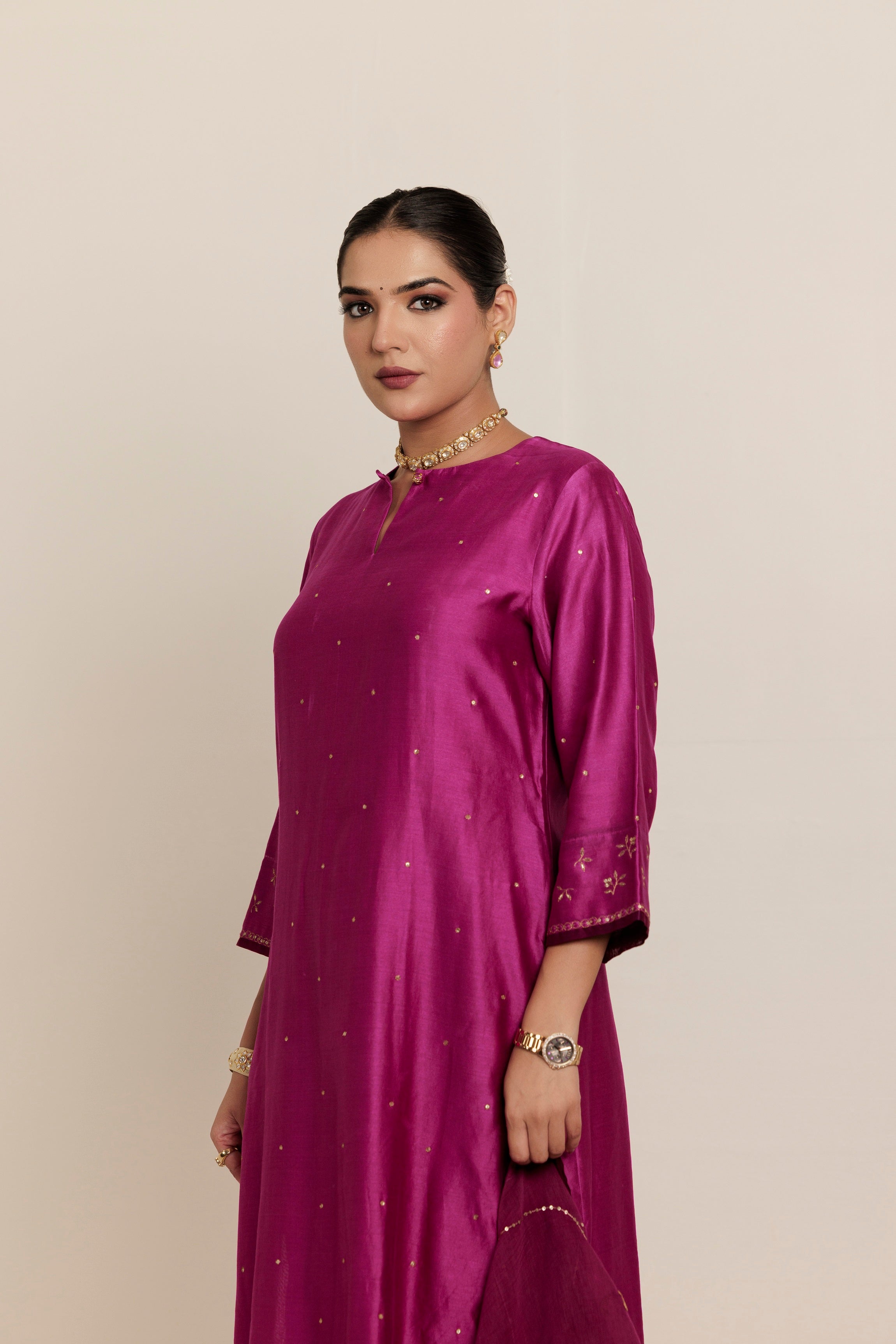 GULPOSHI Hand Embroidered Chanderi Kurta Set