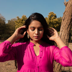 Pink Chanderi Flared Maxi Dress