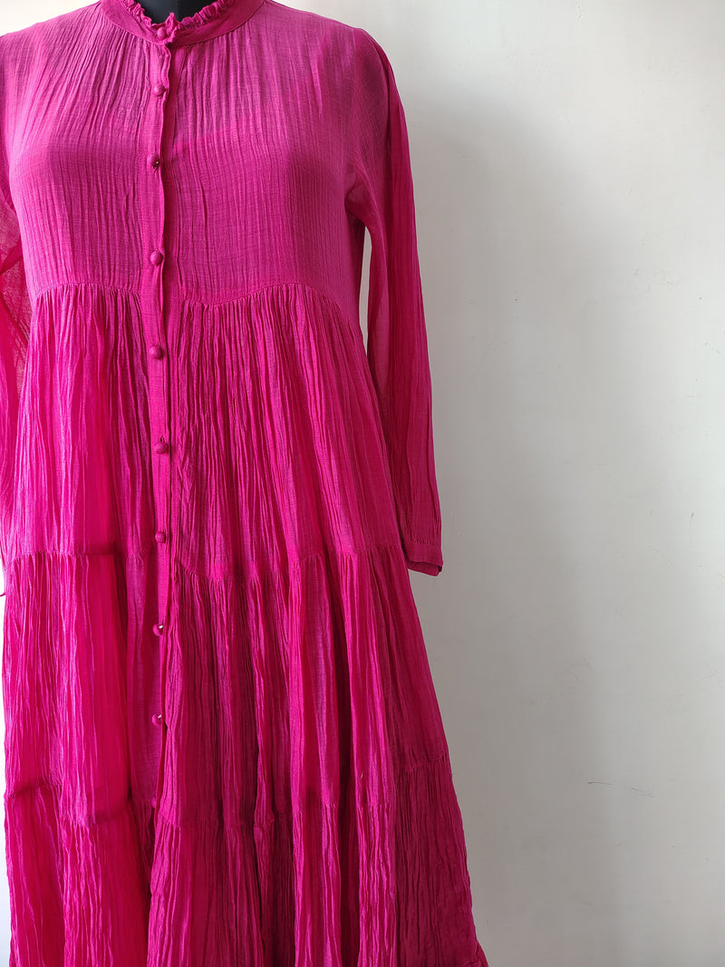 Pink Chanderi Flared Maxi Dress