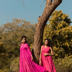 Pink Chanderi Flared Maxi Dress