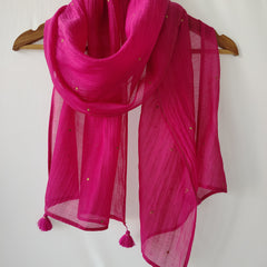 Pink Cotton Silk Embroidered Stole for Women