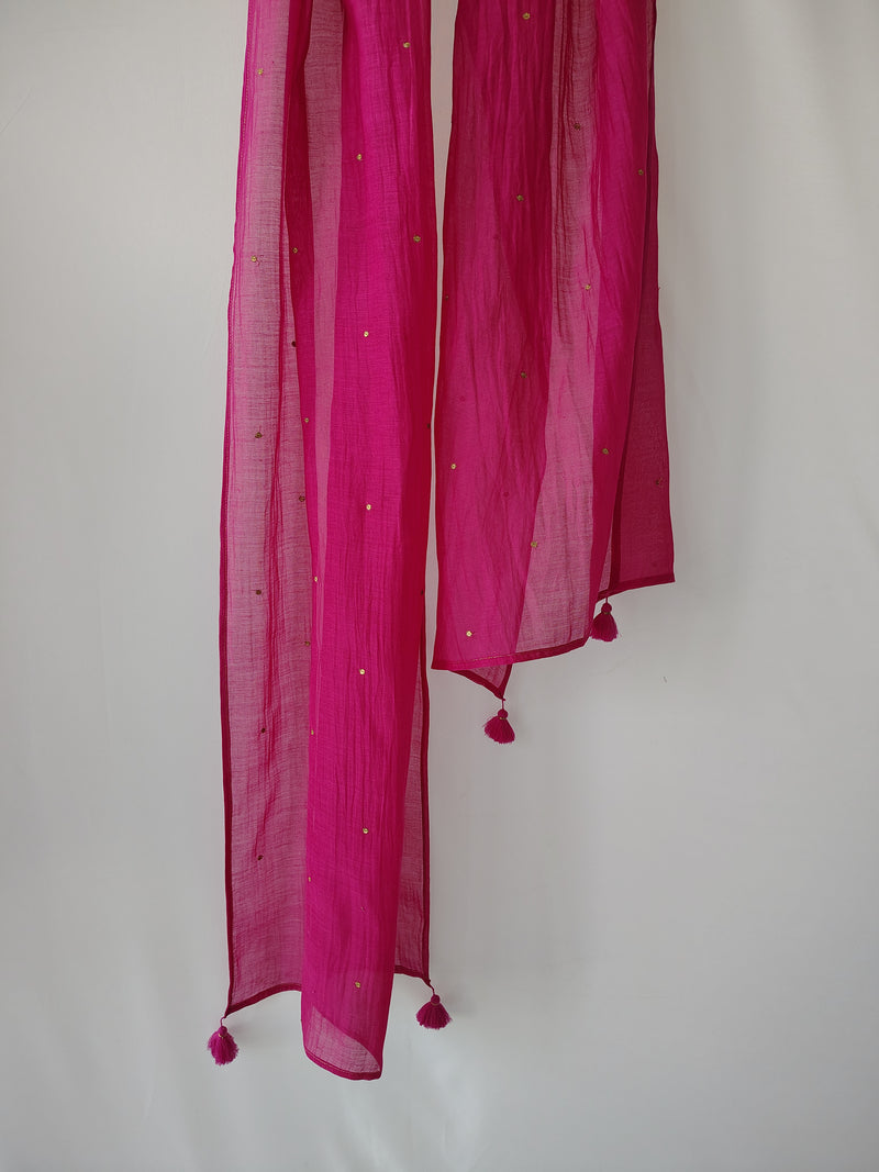 Pink Cotton Silk Embroidered Stole for Women