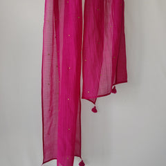 Pink Cotton Silk Embroidered Stole for Women