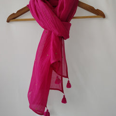 Pink Cotton Silk Embroidered Stole for Women