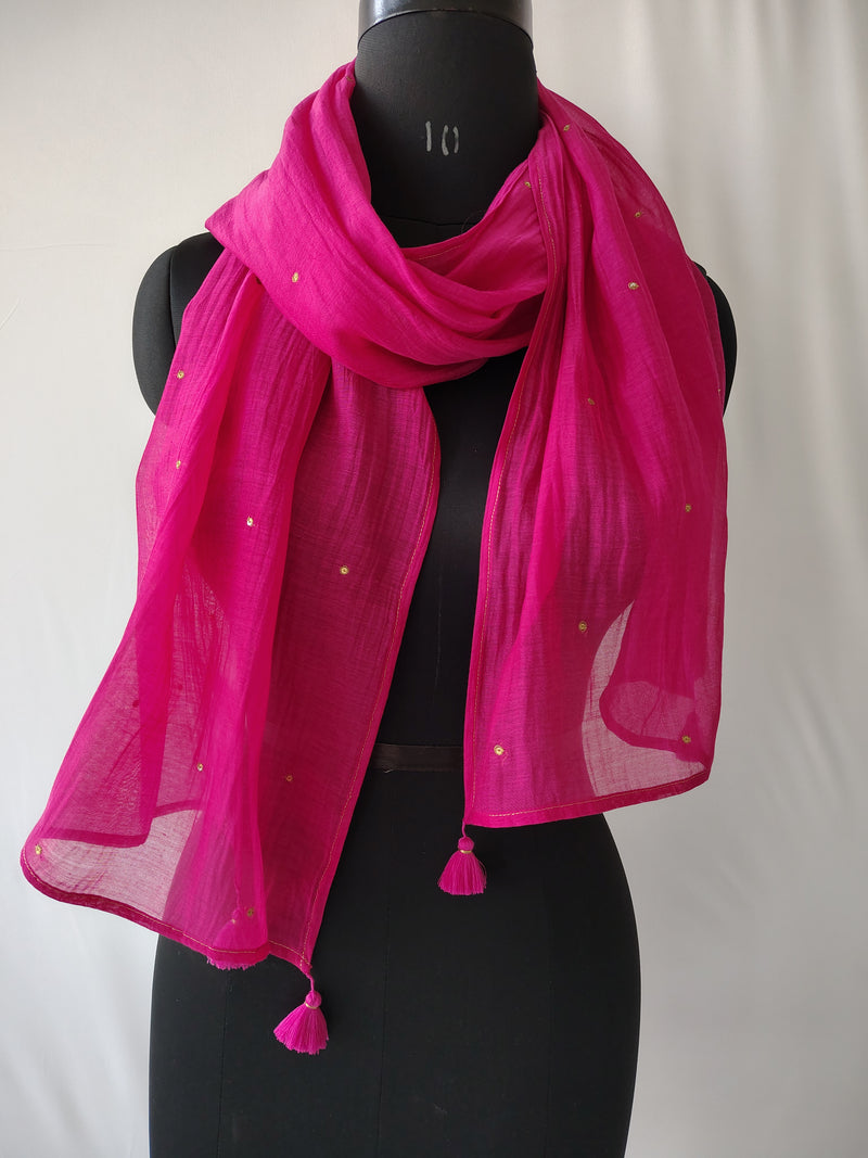Pink Cotton Silk Embroidered Stole for Women