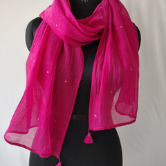 Pink Cotton Silk Embroidered Stole for Women