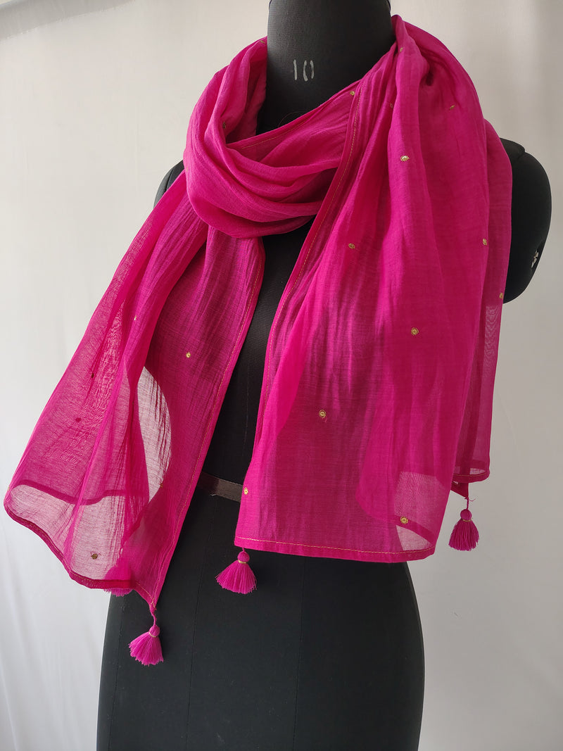 Pink Cotton Silk Embroidered Stole for Women