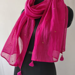 Pink Cotton Silk Embroidered Stole for Women