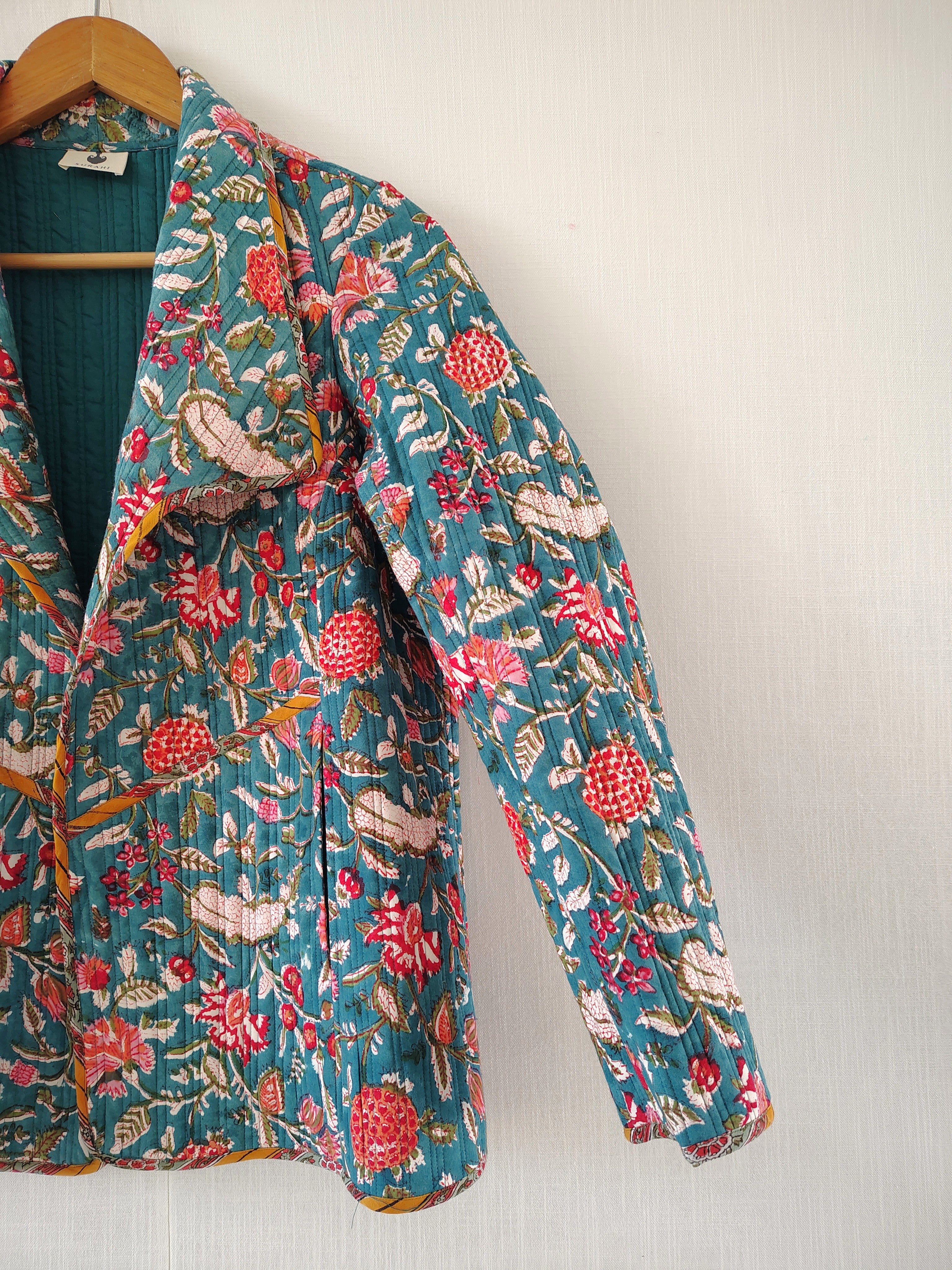 Boho Quilted Jacket Floral - Hand Block Printed