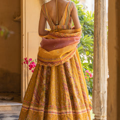 MUSTARD YELLOW LEHER LEHENGA SET