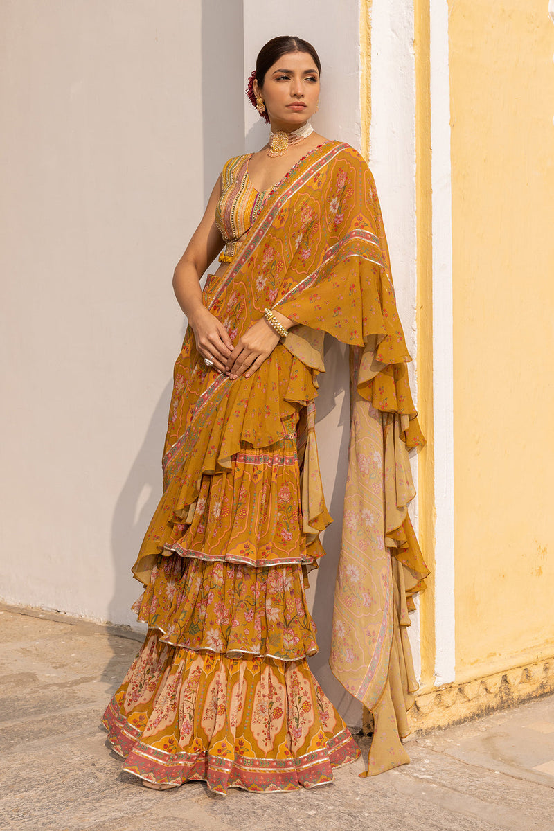 MUSTARD YELLOW DAMINI RUFFLE SAREE