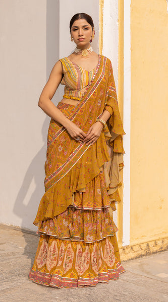 MUSTARD YELLOW DAMINI RUFFLE SAREE