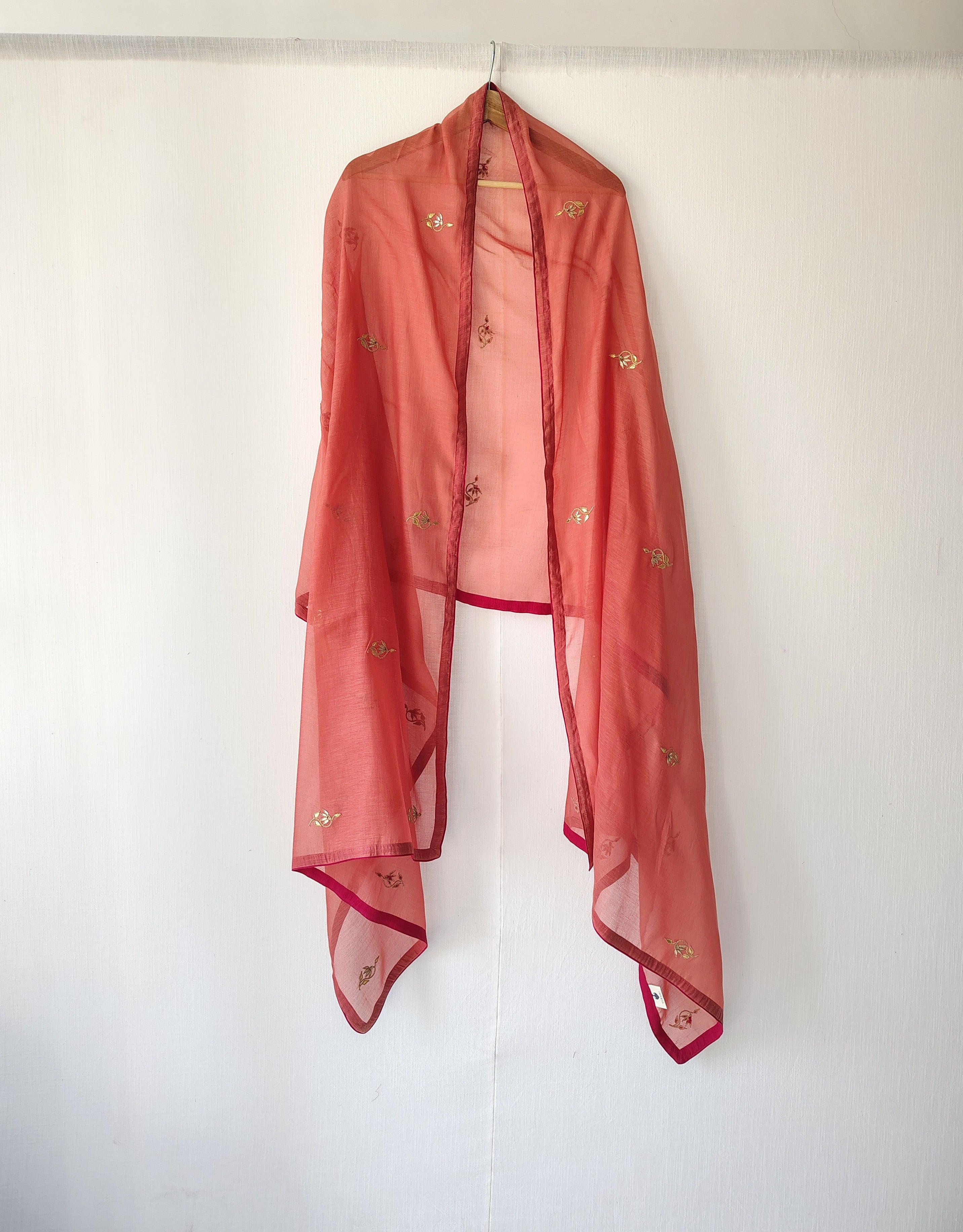 Rust Embroidered Gota-Patti Cotton Silk Chanderi Dupatta