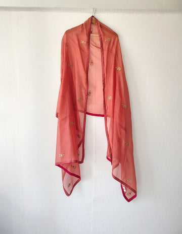 Rust Embroidered Gota-Patti Cotton Silk Chanderi Dupatta