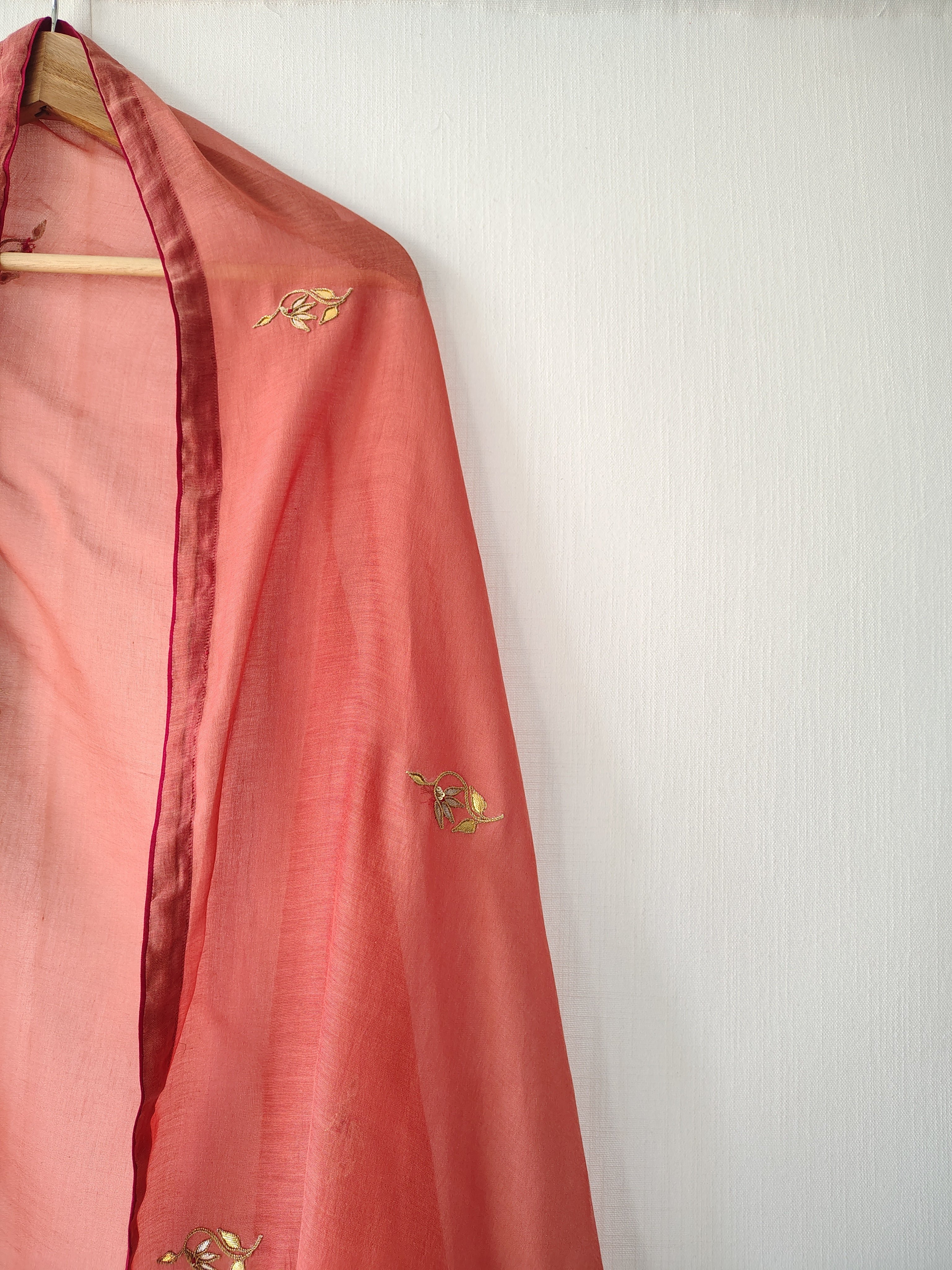 Rust Embroidered Gota-Patti Cotton Silk Chanderi Dupatta