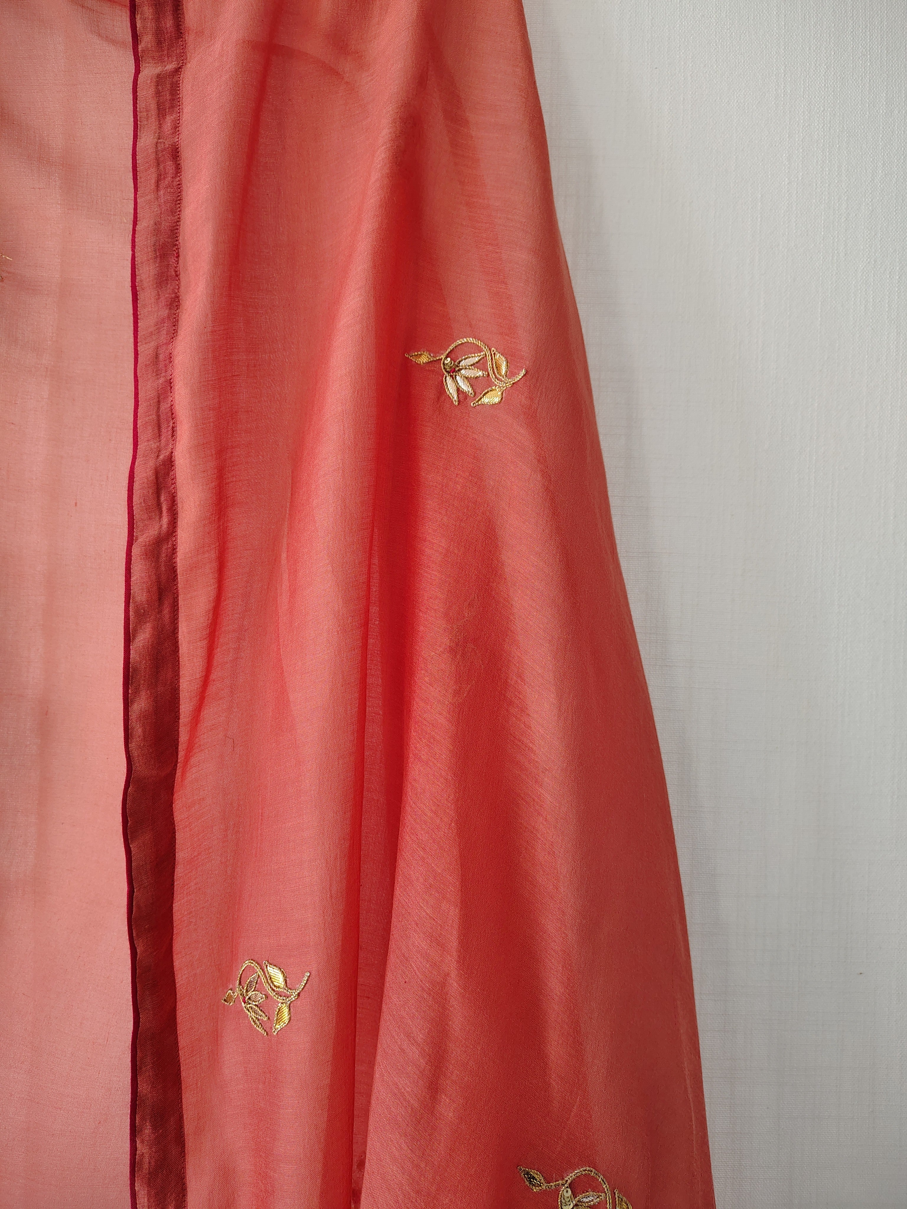 Rust Embroidered Gota-Patti Cotton Silk Chanderi Dupatta