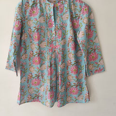 Turquoise Cotton Hand Block Printed Tunic