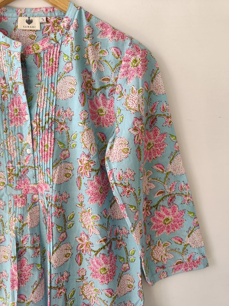 Turquoise Cotton Hand Block Printed Tunic