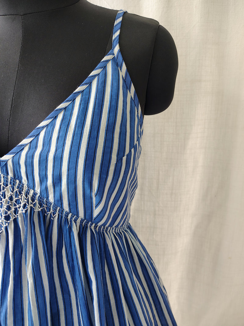 Blue Stripes Hand Embroidered Strappy Tank Top