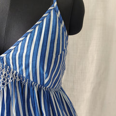 Blue Stripes Hand Embroidered Strappy Tank Top