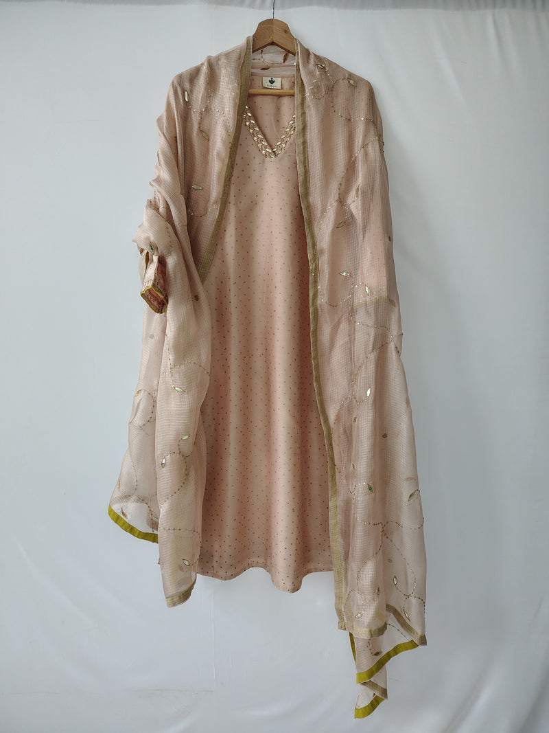 Beige Gota Patti Hand Embroidered Suit with Dupatta