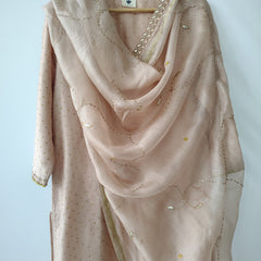 Beige Gota Patti Hand Embroidered Suit with Dupatta