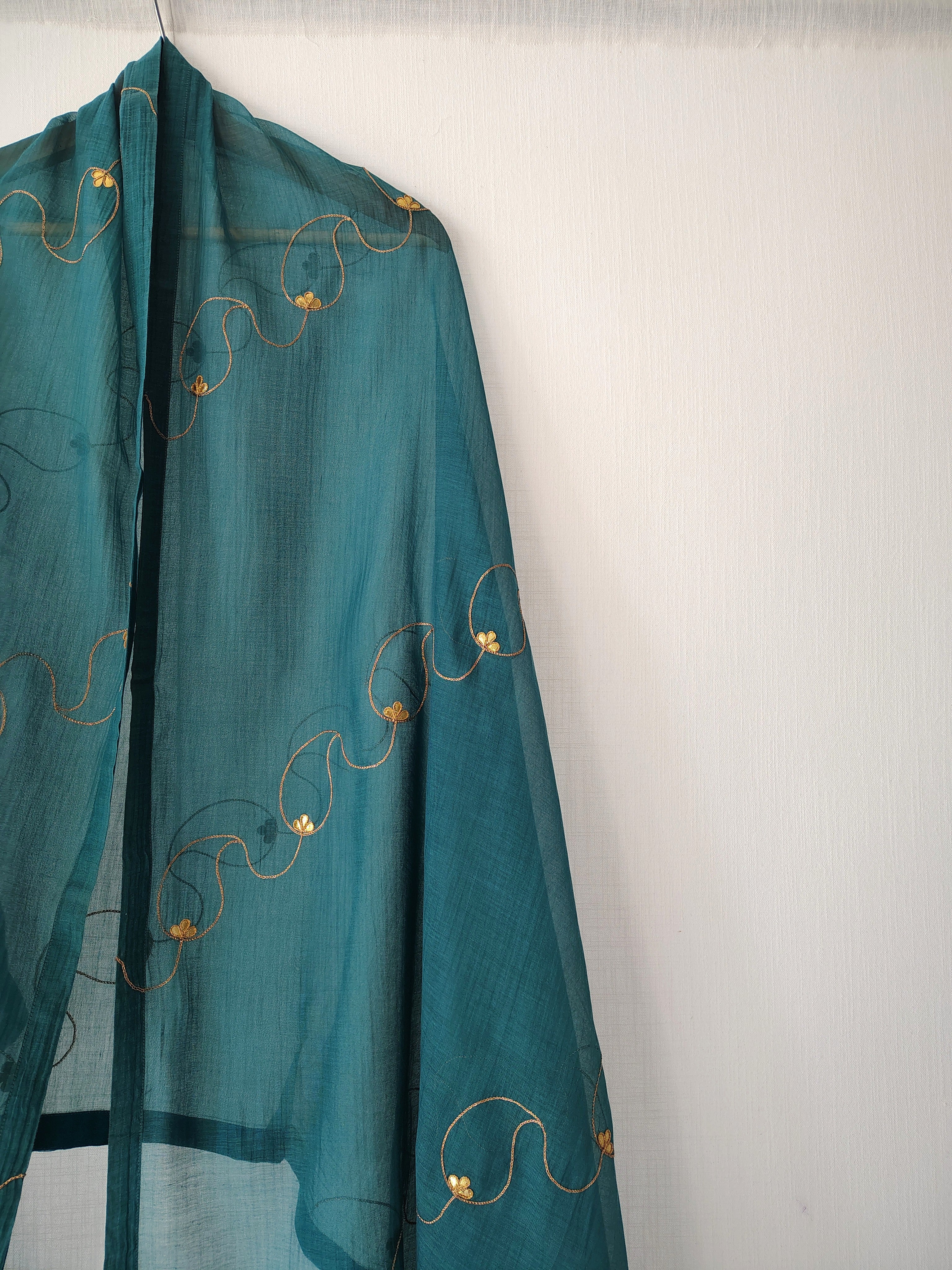 Teal Gota-Patti Cotton Silk Chanderi Festive Dupatta