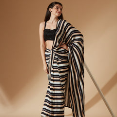 ALEXA-B&W STRIPED PRE DRAPE SAREE