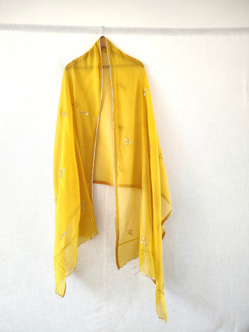 Yellow Hand Embroidered Gota Patti Chanderi Dupatta