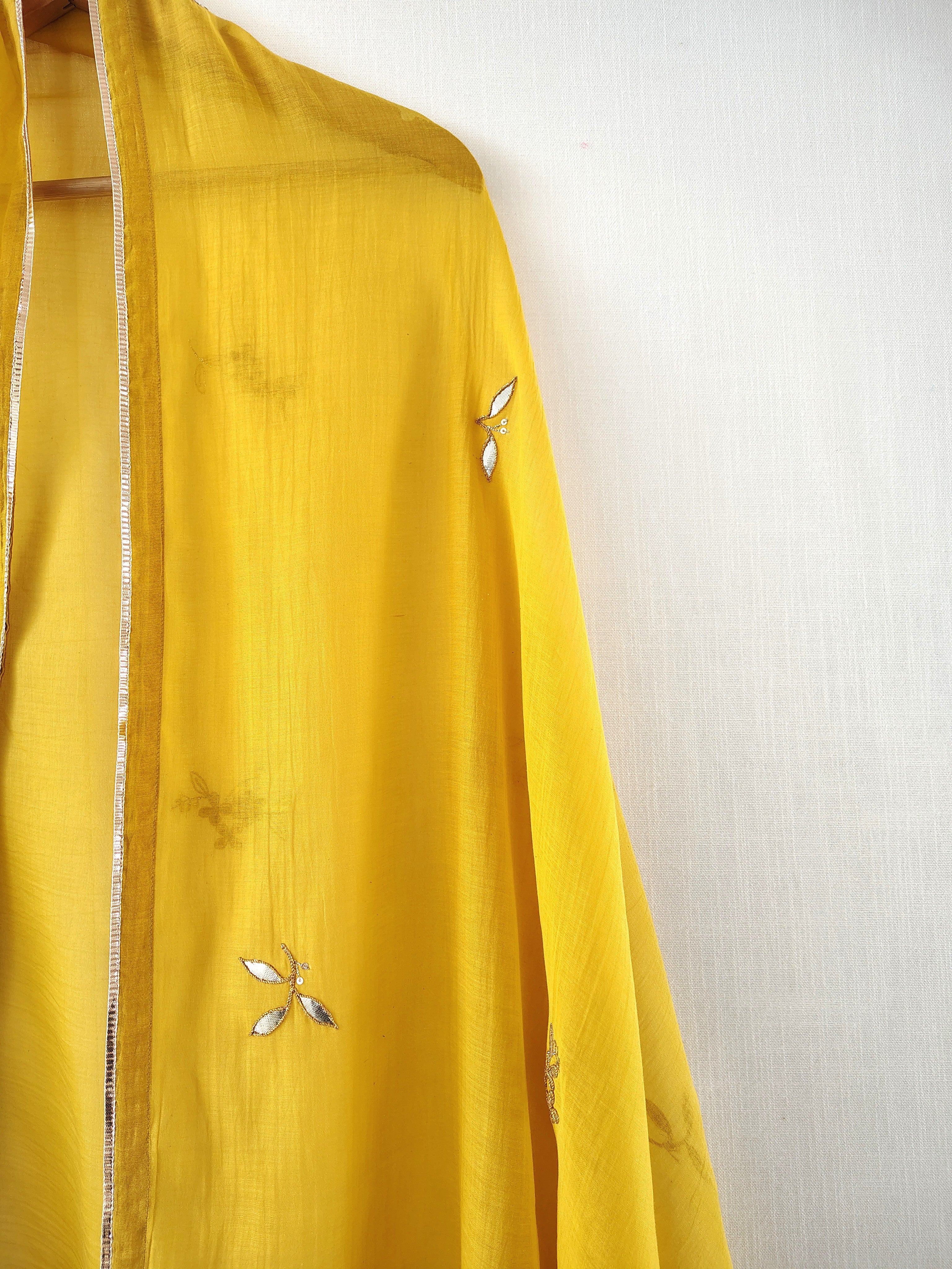Yellow Hand Embroidered Gota Patti Chanderi Dupatta