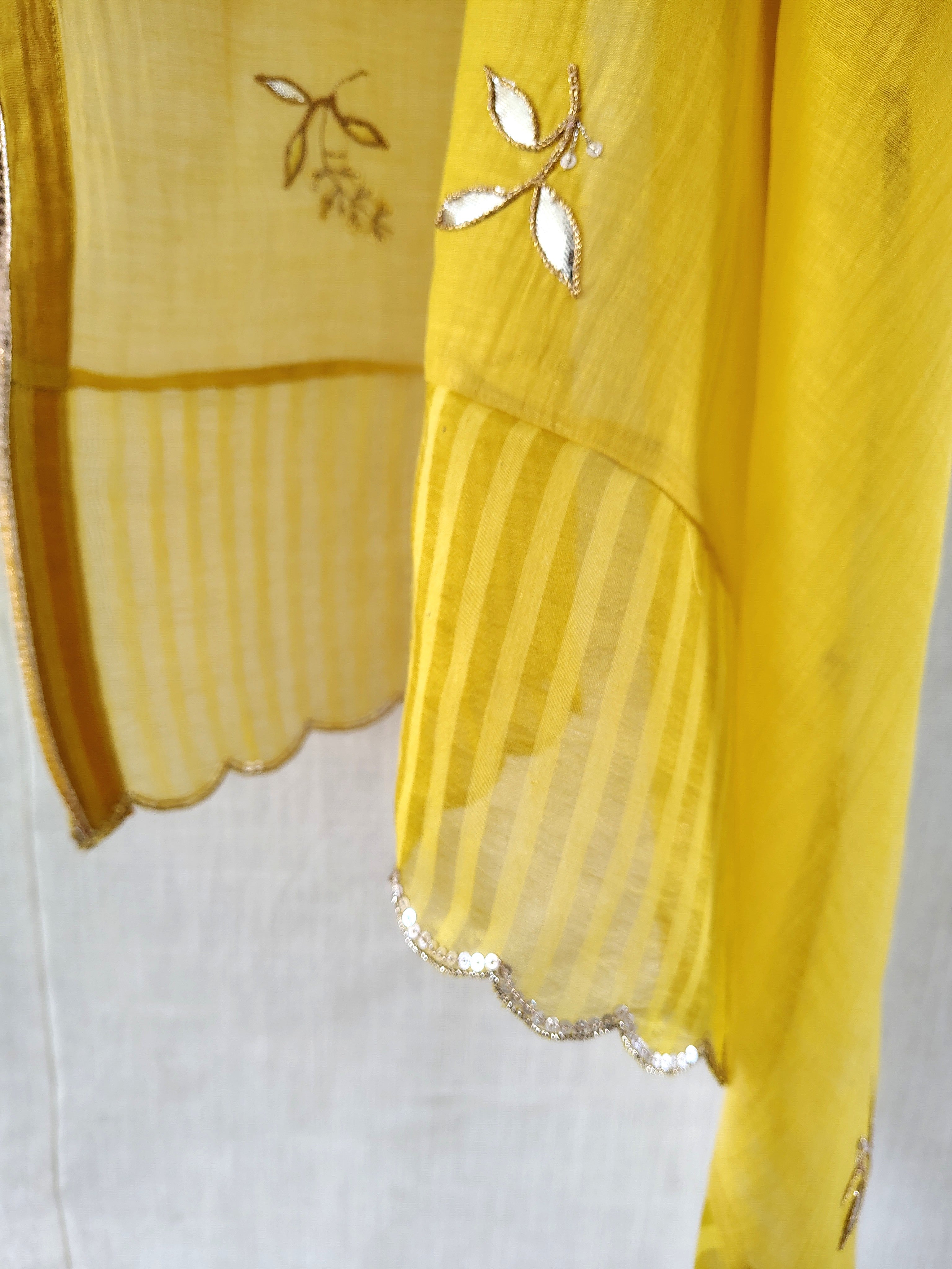 Yellow Hand Embroidered Gota Patti Chanderi Dupatta