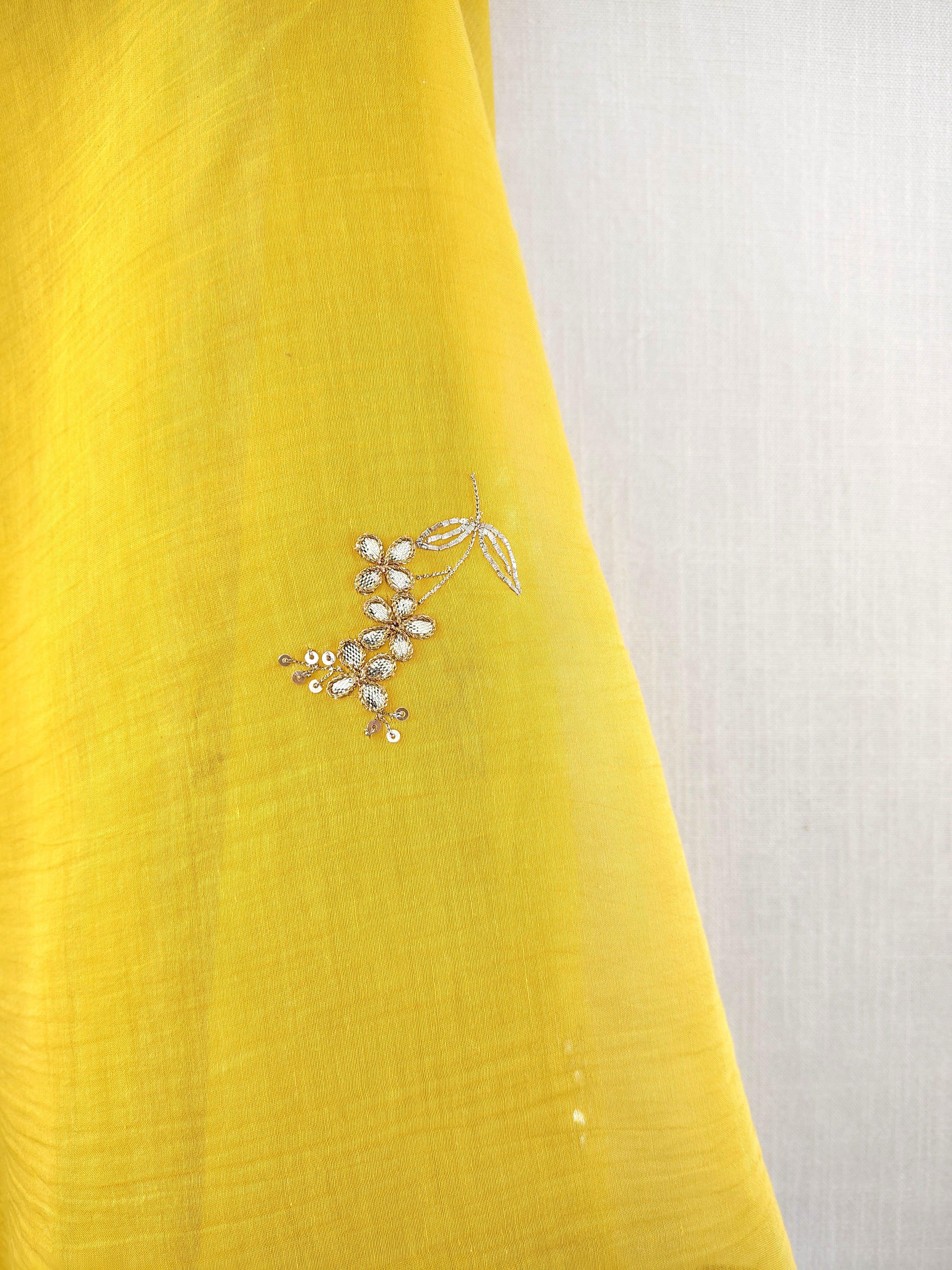 Yellow Hand Embroidered Gota Patti Chanderi Dupatta