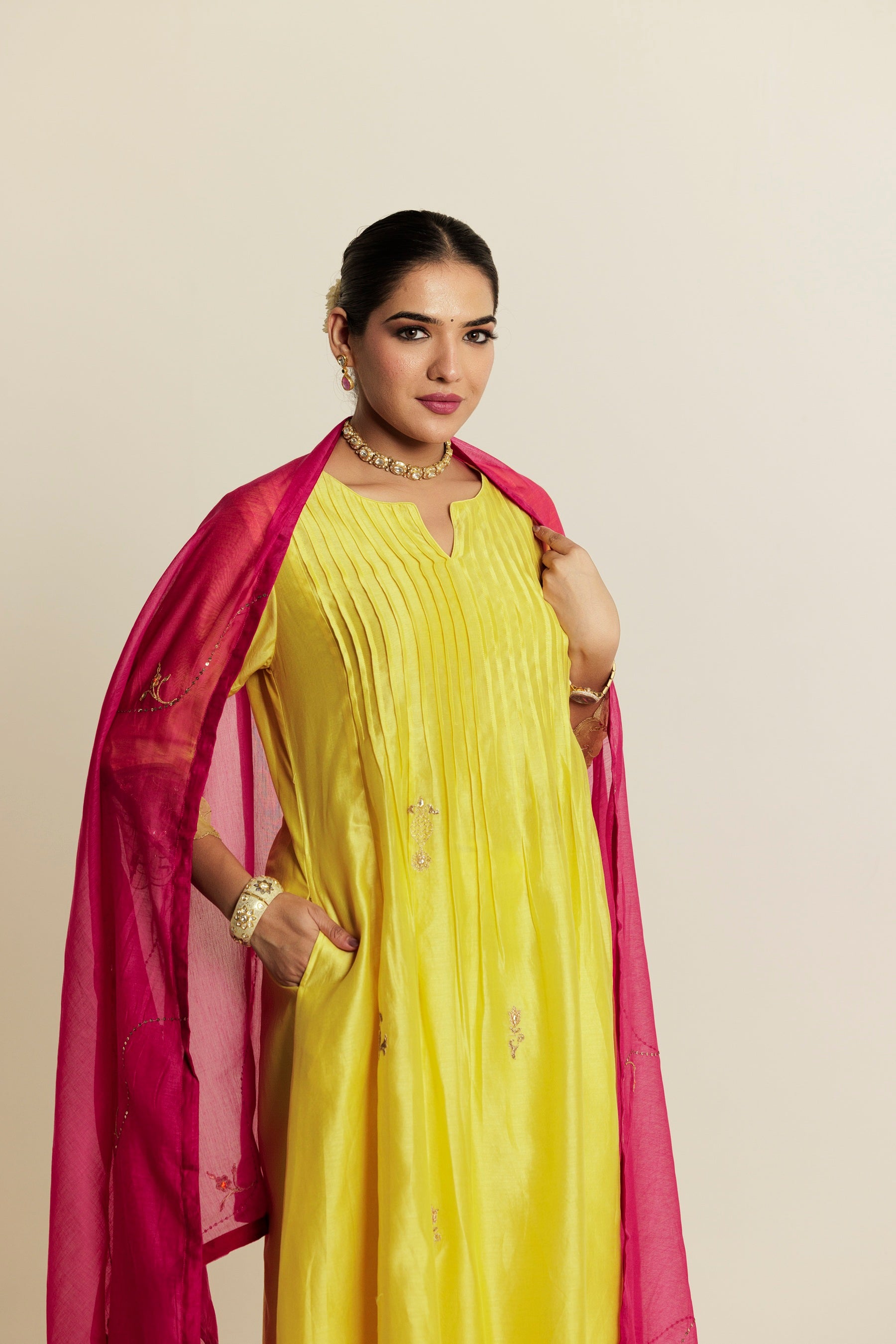 Jasmine Yellow Flared Aari-Gota Patti Kurta Set