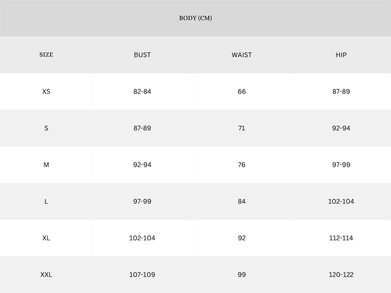Size Chart - Centimeters