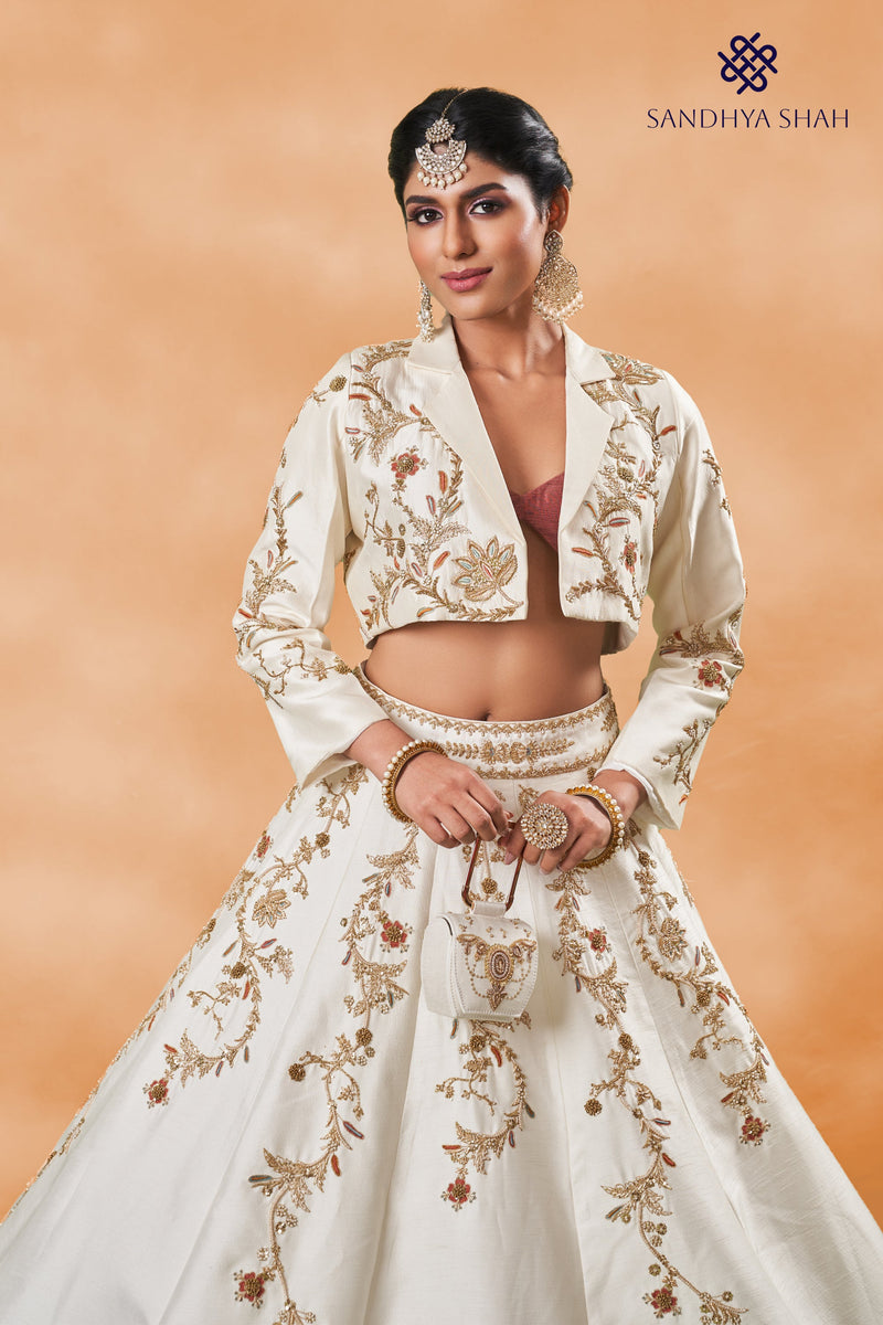 White Noor Jacket Lehenga Set