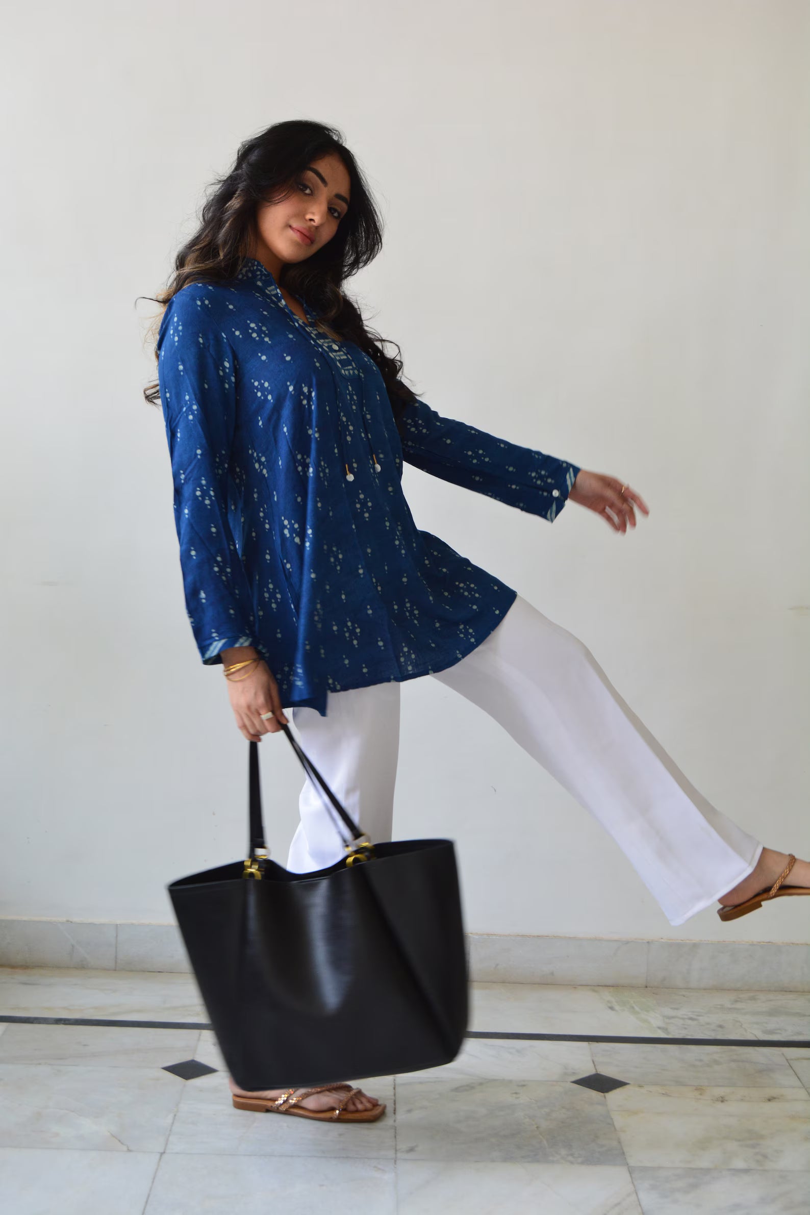 Indigo Tunic Top - Hand Block Print
