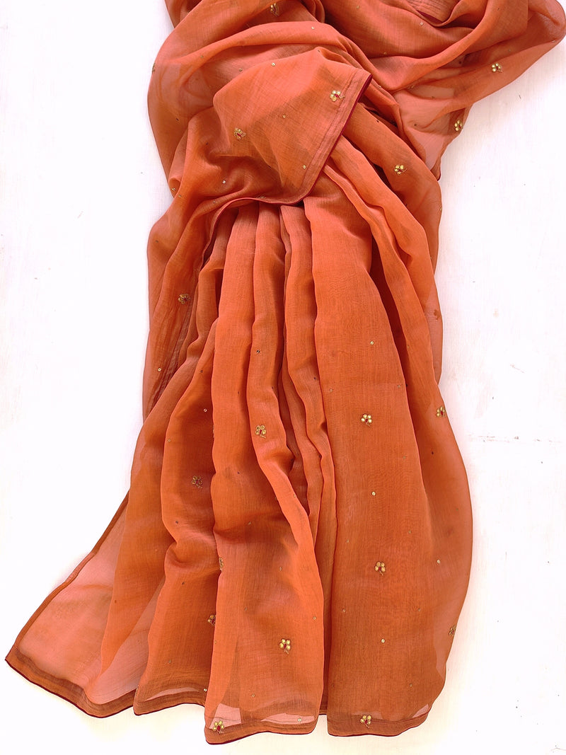 Rust chanderi Golphool saree
