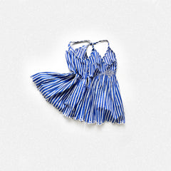 Blue Stripes Hand Embroidered Strappy Tank Top